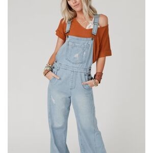 NWOT Women's Light Blue Flare Denim Overalls